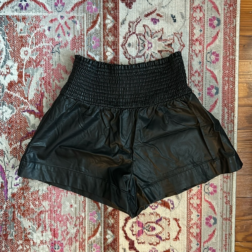 Black Flowy Pleather Shorts